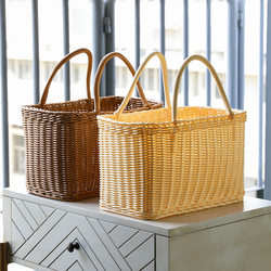 Household Shopping Basket, Japanese-Style Grocery Basket, Hand-Held Flower Basket, Woven Bag, Picnic Basket, Pet Rattan-Like Gift Basket