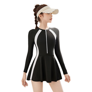 
Women's 2025 summer new one-piece dress style swimming pool sports conservative slimming belly-covering long-sleeved sun protection swimsuit