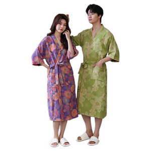 
2026 summer new pure cotton bathrobe for men and women, thin nightgown, dressing gown, absorbent, quick-drying, adult hotel bathrobe