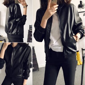 Leather jacket, short stand -up collar zipper black locomotive jacket new women's clothing simple and fashionable
