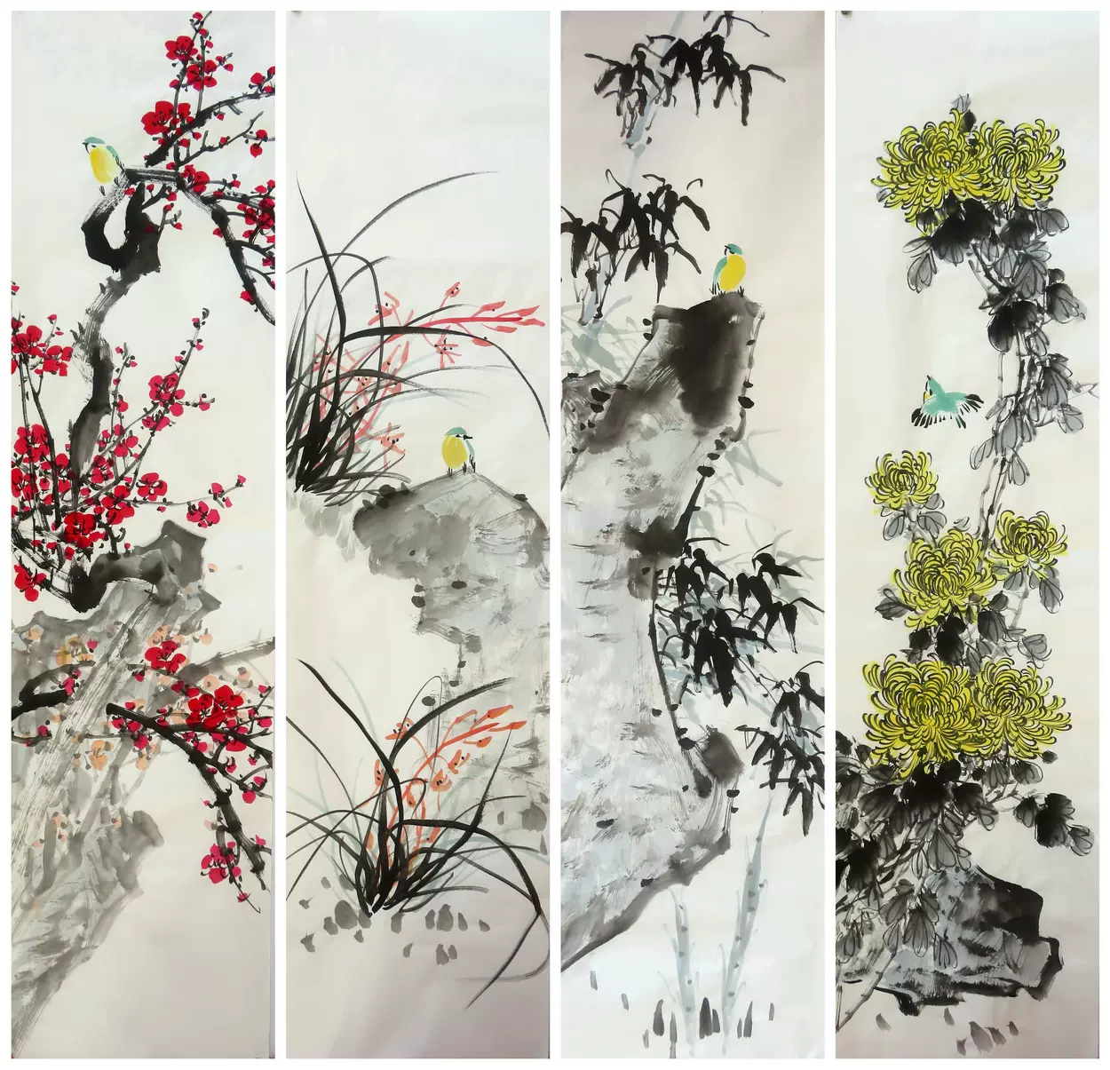 8墨锦轩 特价国画花鸟纯手绘四尺对开梅兰竹