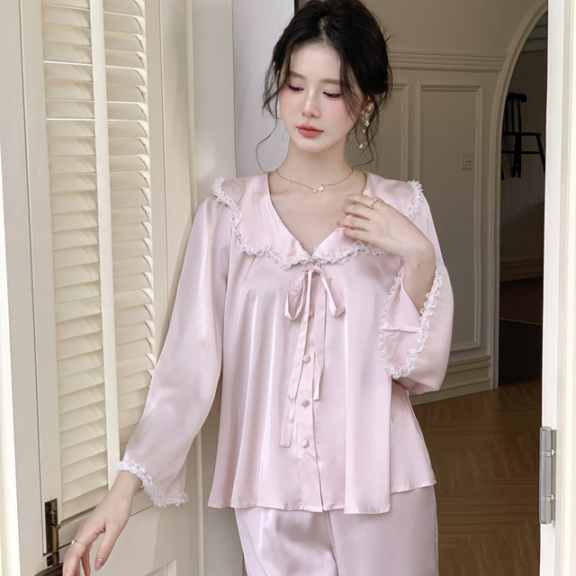 Pajamas For Women Autumn New Imitation Silk French Palace Style Sweet