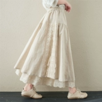 Японская длинная милая юбка, с вышивкой, эластичная талия, средней длины, А-силуэт