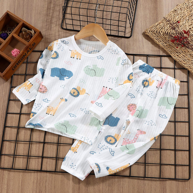 Children's pure cotton suit summer long-sleeved home clothes short ...