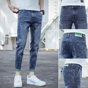 
Men's trendy brand summer thin slim fit and elastic Korean style trendy handsome versatile casual nine-point pants
