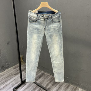 
Fashion brand high-end jeans for men's summer new slim foot elastic Korean version trendy versatile casual nine-point pants