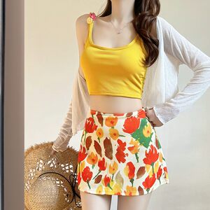 
Seaside outfit suit Bikini swimsuit Women's long-sleeved shirt printed split hip skirt Dopamine swimsuit