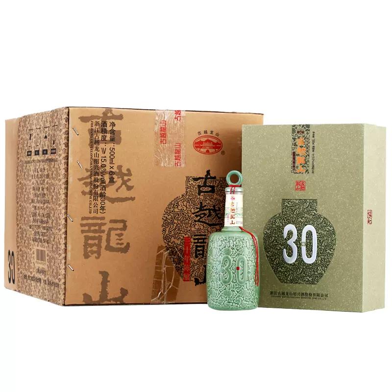 古越龙山30年陈酿花雕酒 三十年绍兴黄酒500ml*6瓶整箱礼盒版-Taobao