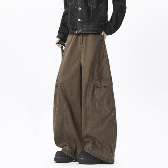 
American retro deconstructed workwear pants for men in autumn trendy brand large pocket design machete pants high street wide leg casual pants