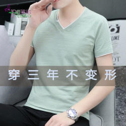 High-Quality Summer Ice Silk Cool V-Neck Men's Short-Sleeve Melon Seed Collar T-Shirt Pure Cotton Men's Fashion Brand