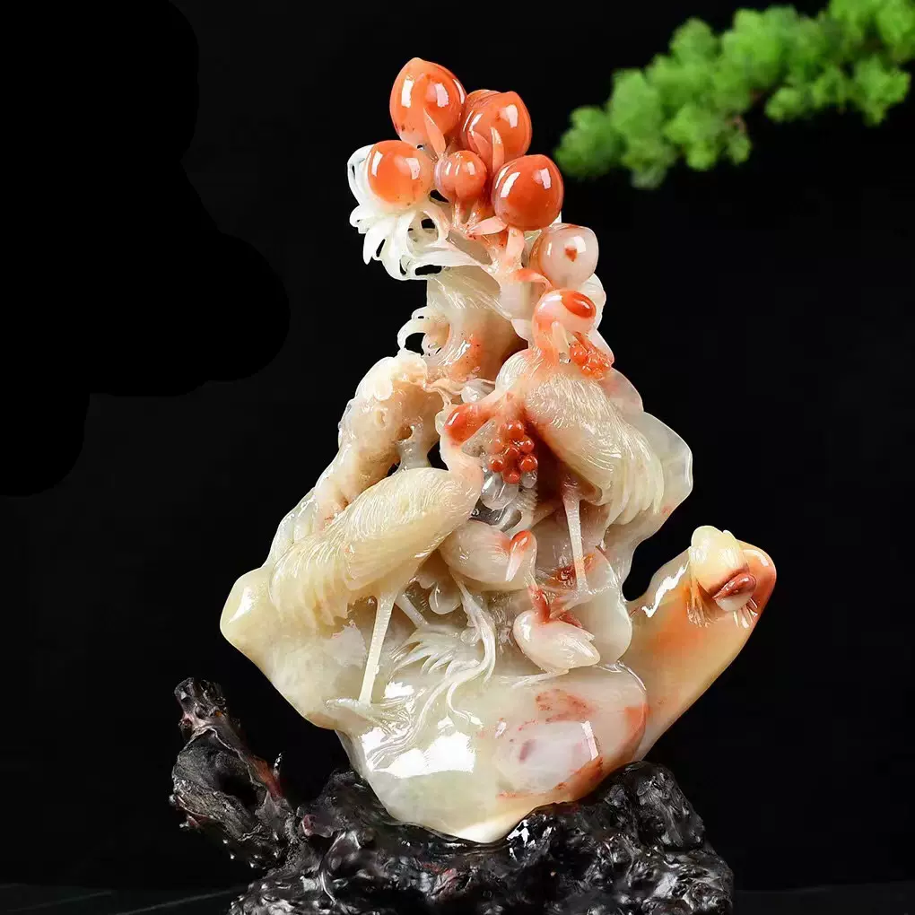 送料込み】石彫刻の置き物／天然石／寿山石／芙蓉石／吉祥彫刻／葡萄刻