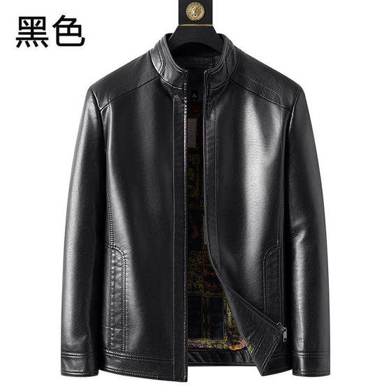 
New autumn and winter Haining hair leather jacket for men middle-aged daddy wear PU leather casual large size leather jacket plus velvet
