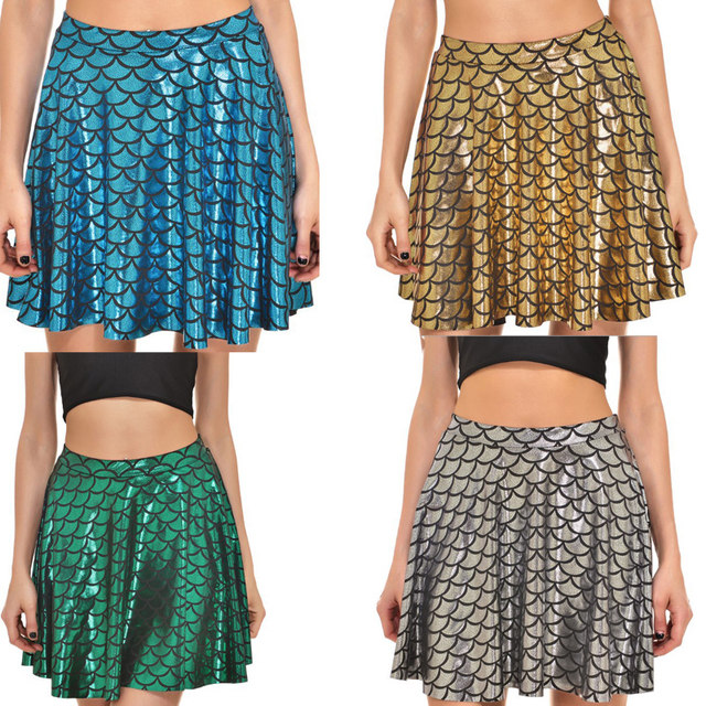 Mermaid Costume Set For Women - Shiny Fish Scale Cropped Top With Tulle Fishtail Skirt