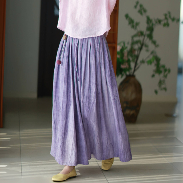 Mo Dai original women's clothing 2024 autumn and winter new products versatile fried color silk thread elastic waist drawstring casual big skirt