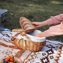 Picnic Basket, Rattan Storage Basket, Fruit Basket, Portable Woven Shopping Basket, Gift Basket, Outdoor Basket