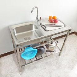 Kitchen Stainless Steel Sink with Stand, Mobile and Easy-To-Use Dishwashing Sink, No-Drill Vegetable Washing Basin with Platform and Sink Rack