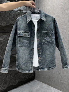 Men's 2025 new lapel jacket men's trendy water washing gradient denim shirt jacket loose spring and autumn top
