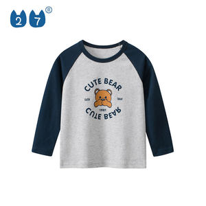27kids spring and autumn new boys' foreign cotton cotton top Korean version of children's clothing small and young children contrasting long -sleeved T -shirt

