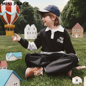 
[3A antibacterial] [Same style at counter] MINIPEACE Children's Clothing Boys Polo Long Sleeve T-Shirt Spring and Autumn Clothes
