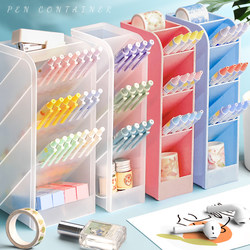 Transparent Pen Holder with Slanted Slots for Pens, Office Desktop Storage Box, Pen Rack Display Stand, Marker Pen Storage Box, Pen Container, Pen Holder, Large Capacity Stationery, Extra-Large Acrylic, for Students, Children, Girls, Boys