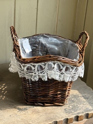 Sweet Garden Lace Wicker Flower Basket Ins Style Flower Pot Gardening Container Vintage Handmade Ceramic Pot Wicker Container