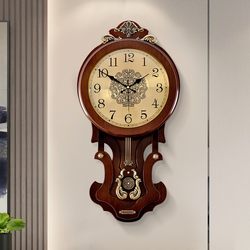 European-Style Retro Wall Clock for Living Room, High-End and Elegant Wall-Mounted Clock, New Chinese-Style Fashionable Wall-Mounted Radio-Controlled Quartz Clock