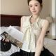 Bow polka dot sleeveless chiffon shirt for women in summer pure erotic tops with high-end unique French beautiful shirt
