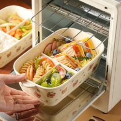 Microwaveable Lunch Box, Ceramic Compartmentalized Food Storage Container, Rectangular Lunch Box, Meal Bowl