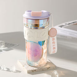 Glass Cup for Women, Tea and Water Separation, Portable Tea Cup, Coffee Travel Mug, High Aesthetic Flower Tea Cup, New Summer Model