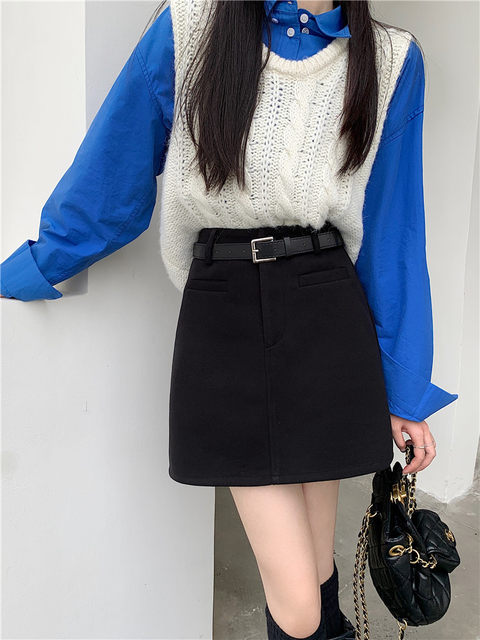 Large -size woolen A -shaped skirt Women's autumn and winter new high -waisted one -step hip skirt to prevent light and cover meat versatile skirt