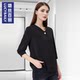 Lusi Belle Black Shirt 2025 New Women's Chiffon Cropped Sleeve Shirt Fashion V-neck Professional Commuter Shirt