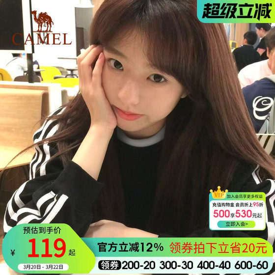 
Camel sports round neck long-sleeved T-shirt for men and women, new autumn casual sweatshirt, three-stripe black and white top