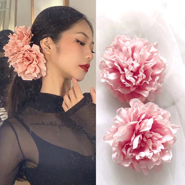 Ancient style Hanfu headdress, pink fabric flower hairpin, stage performance exam headdress, flower hair accessory, photo props