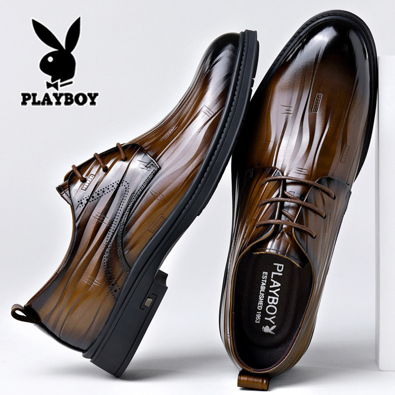 プレイボーイ メンズ レザー ダービーシューズ - ブラウン、本革