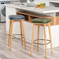 Nordic Light Luxury Bar Chair, Solid Wood, Simple Modern High Stool, American Retro Front Desk Chair, Trendy Bar Chair