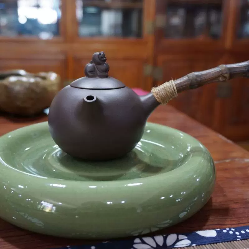 宜興手工紫砂壺束旦生製作高黑料四方壺石瓢壺280cc收藏工藝品