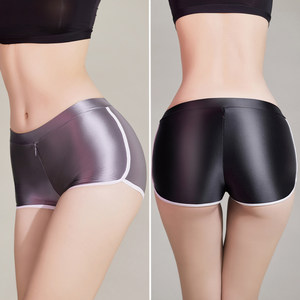 Sexy color-blocking oily low waist double zipper head invisible zipper open crotch free shorts hot pants tight boxer
