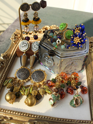 Cmoi Greek Relief Money Coin Vintage Gemstone Handmade West German Scarab Glass Tassel Sweeping Shoulder Earrings