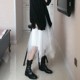 Spring, autumn and winter new style mesh dark style white irregular high waisted puffy mesh skirt skirt fairy gauze skirt