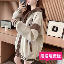 Girls' Baseball Jacket, Autumn and Winter 2025 New Style, Stylish Winter Fleece-Lined Hooded Jacket for Older Children