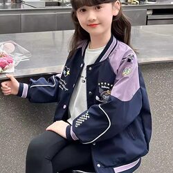 Girls' Jacket Spring and Autumn 2025 New Stylish Cardigan Baseball Jacket Top for Older Children Autumn Jacket