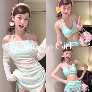 
{Aurora Girl}New Dopamine Candy Color Lake Green Bikini Hot Spring Vacation Girls Swimsuit