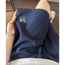 Navy Dopamine Puppy Shorts for Women, New Summer Quick-Dry Beach Shorts, Dachshund Seersucker Embroidered Knee-Length Shorts