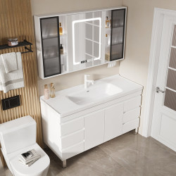 New Bathroom Cabinet Set with Integrated Ceramic Basin, Modern Minimalist Washbasin Cabinet, Bathroom Vanity Floor-Standing