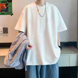 White Short-Sleeve T-Shirt for Men, Summer Pure Cotton Heavyweight 2025 New Model, Youth Half-Sleeve Base Shirt, Loose and Trendy