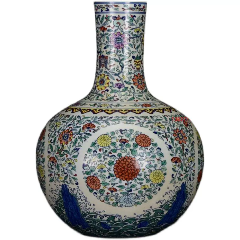 中国 古美術 清時代 斗彩天球特大花瓶 【大清雍正年製】在銘y115 史上