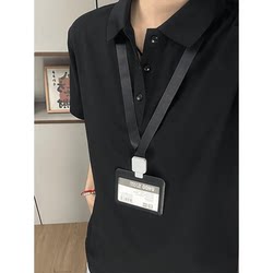 Pure Black Short-Sleeved Polo Shirt for Men and Women, Summer High-End Style, Cool and Handsome, Turn-Down Collar T-Shirt, American Style, Heavy Weight, Regular Shoulder, Five-Quarter Sleeves