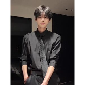 
Naples black shirt men's long-sleeved ascetic style high-end handsome men's suit and long-sleeved shirt