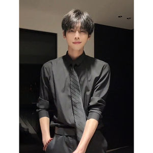 
Naples black shirt men's long-sleeved cleanfit high-end handsome men's suit with long-sleeved shirt