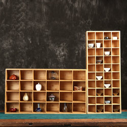 Tea Set Storage Nine-Compartment Rack, Bamboo Wall-Mounted Display Shelf for Purple Clay Teapots, Dust-Proof Multi-Purpose Cabinet for Cup Display